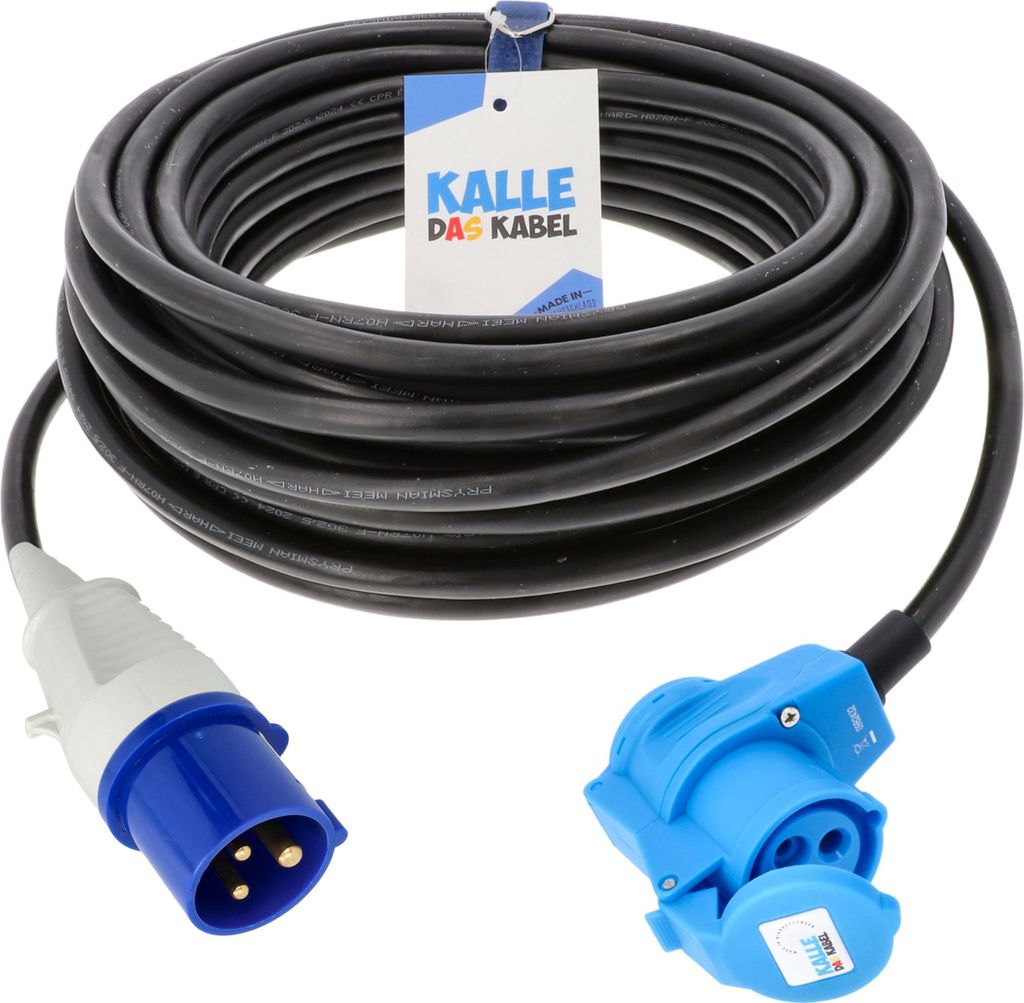 KALLE DAS KABEL CEE Verlängerungskabel 3G 2,5 mm² 10 Meter mit SCHUKO-Stecker mit Sicherungsöse & Winkelkupplung mit Schutzkontakt-Steckdose 230...