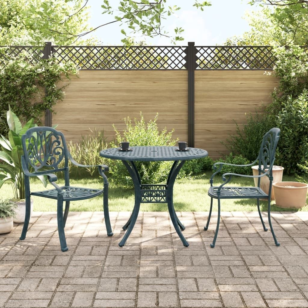 Design 3-tlg. Bistro-Set Grün Aluminiumguss, Gartenmöbel-Sets 2024 Neu