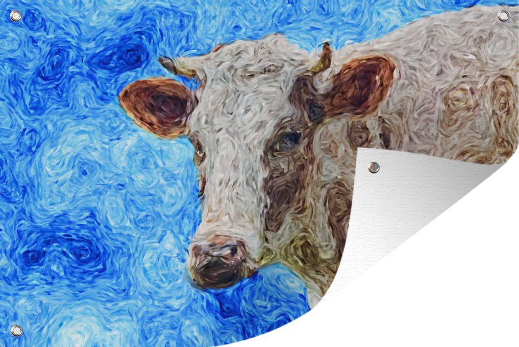 MuchoWow 60x40 cm Outdoor-Poster Gartendeko Sichtschutz Garten Poster für den Garten Ein abstraktes Ölgemälde einer Kuh