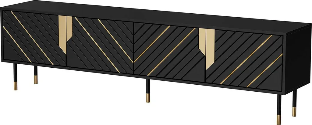Meuble TV Seborga Noir 204 cm : Rangez vos Appareils sur ses 4 Étagères