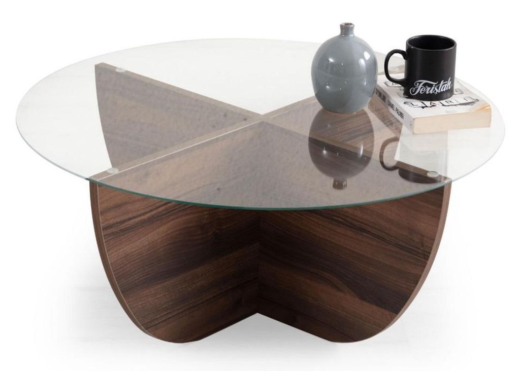 Minimalistischer Couchtisch aus Glas Holz X-Beine moderner Stil neu