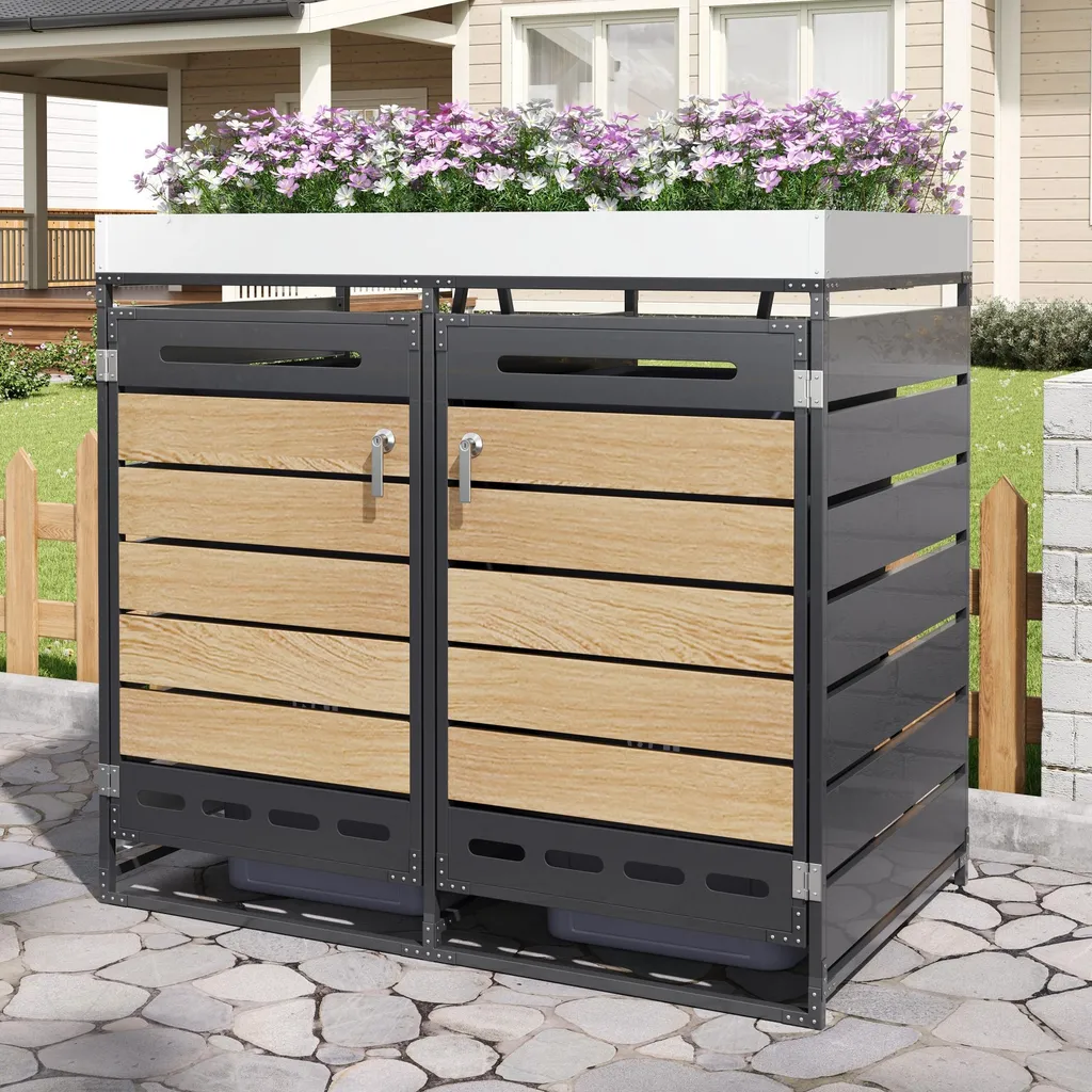 Abri pour poubelle Merax avec jardinière aspect bois noir - 1 bac