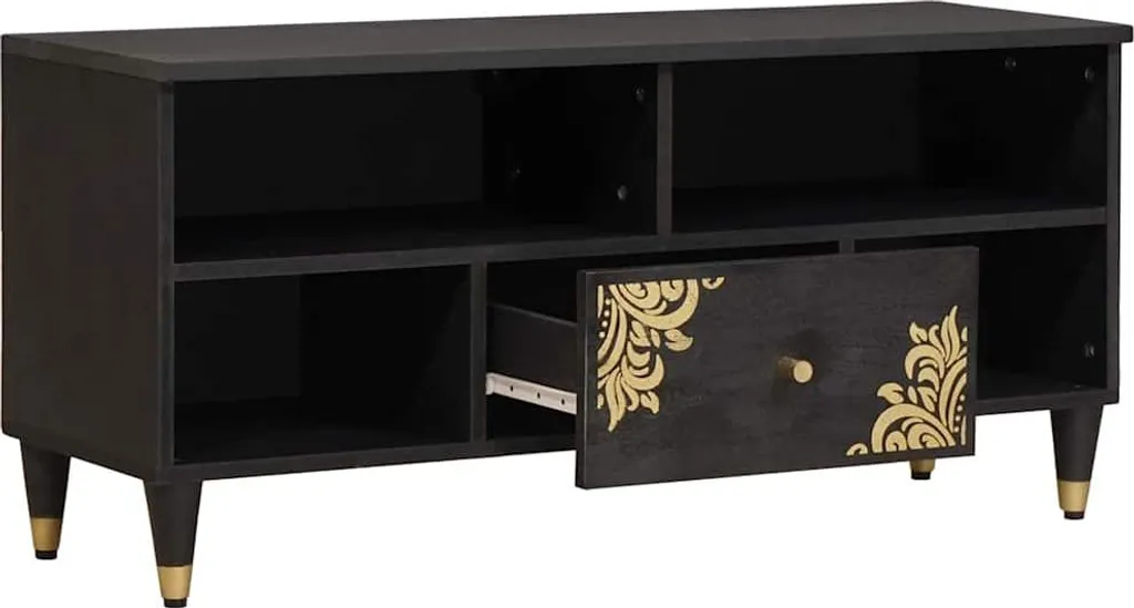 Mobile TV vidaXL 100x33x46 cm in Legno Massello di Mango Nero