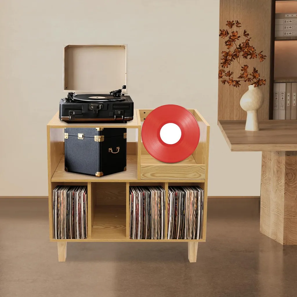 Meuble Vinyle Autoportant en Bois avec Compartiments LP et CD Design