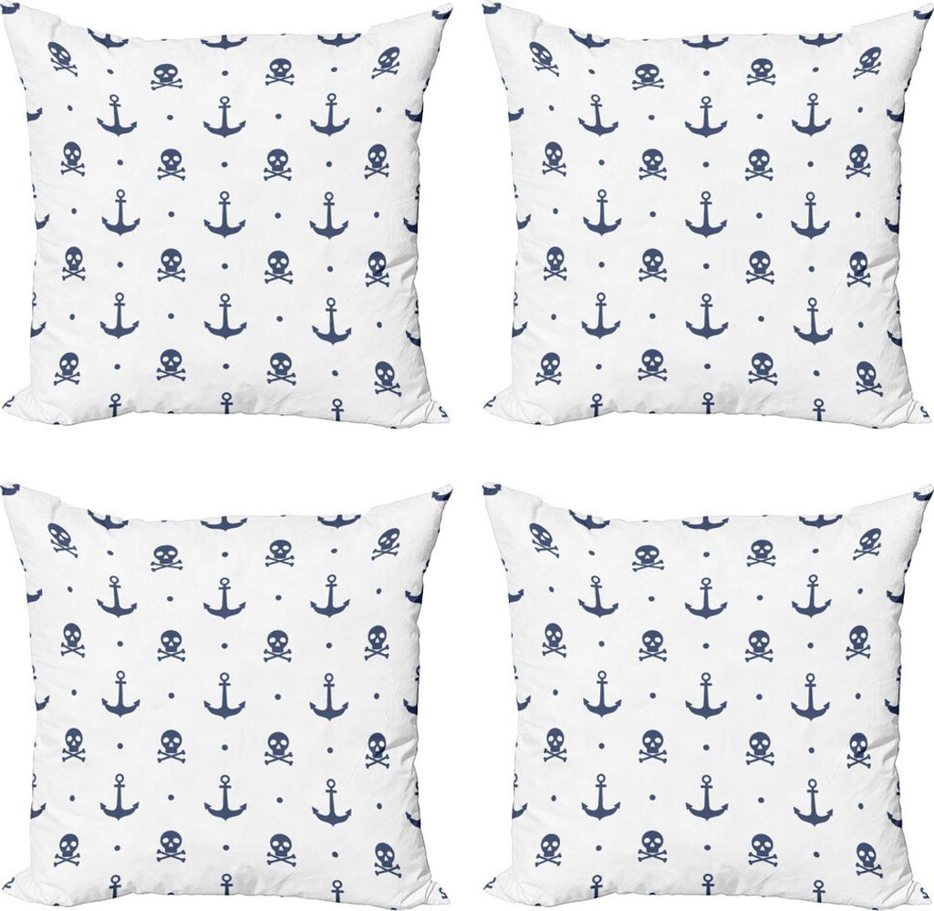 ABAKUHAUS Anker Kissenbezug Set (4 Stück), Anker und Schädel-Knochen, Moderner Doppelseitiger Digitaldruck, 45 cm x 45 cm, Navy blau