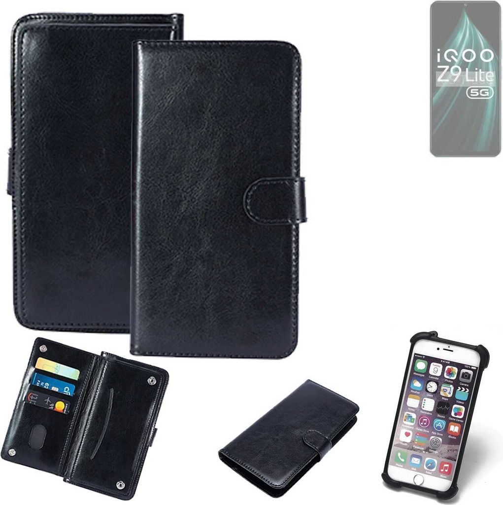 K-S-Trade 360° Hülle kompatibel mit Vivo iQOO Z9 Lite 5G schwarz Kunstleder Case BookCase WalletCase Kunstlederederhülle Handyhülle, Rundumschutz