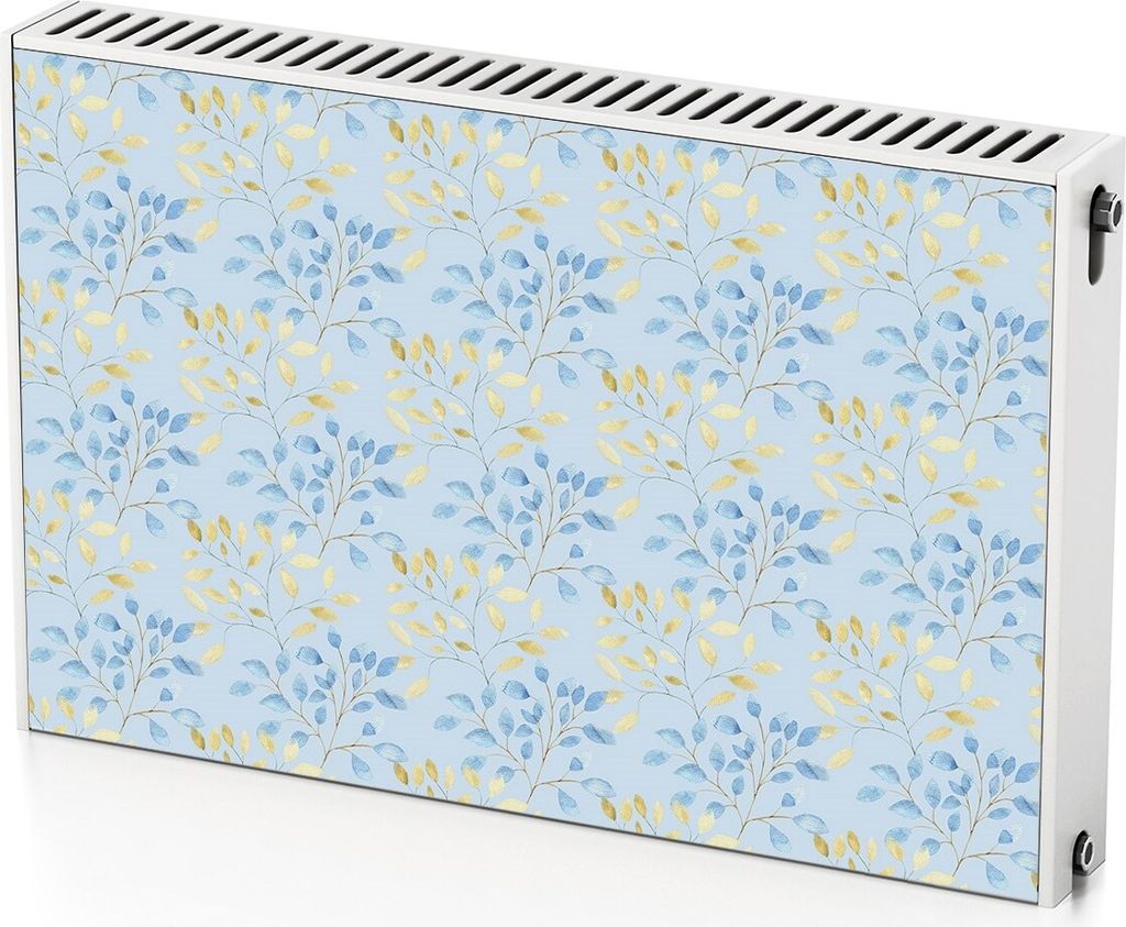 Blaue Und Goldene Blätter – Magnetische Heizkörperabdeckung – 90x60 cm – Magnet Heizkörperabdeckung – 3D Würfel – Heizkörperverkleid...