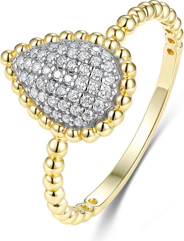 9NB-1700-58 - New Bling - Zilveren Ring met Witte Druppel - Goudkleurig - Zirkonia - Maat 58