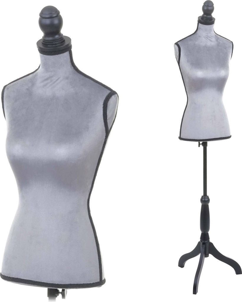 Schneiderpuppe T221, Schaufensterpuppe Torso weiblich, Schaumstoff Samt grau