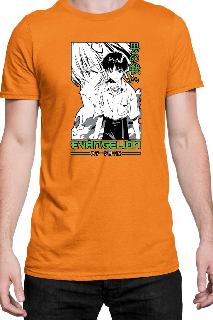 Herren T-Shirt Manga Japan Anime Comics Animation Neon Anime Genesis Manga Evangelion Ikari 40, Man M / Orange