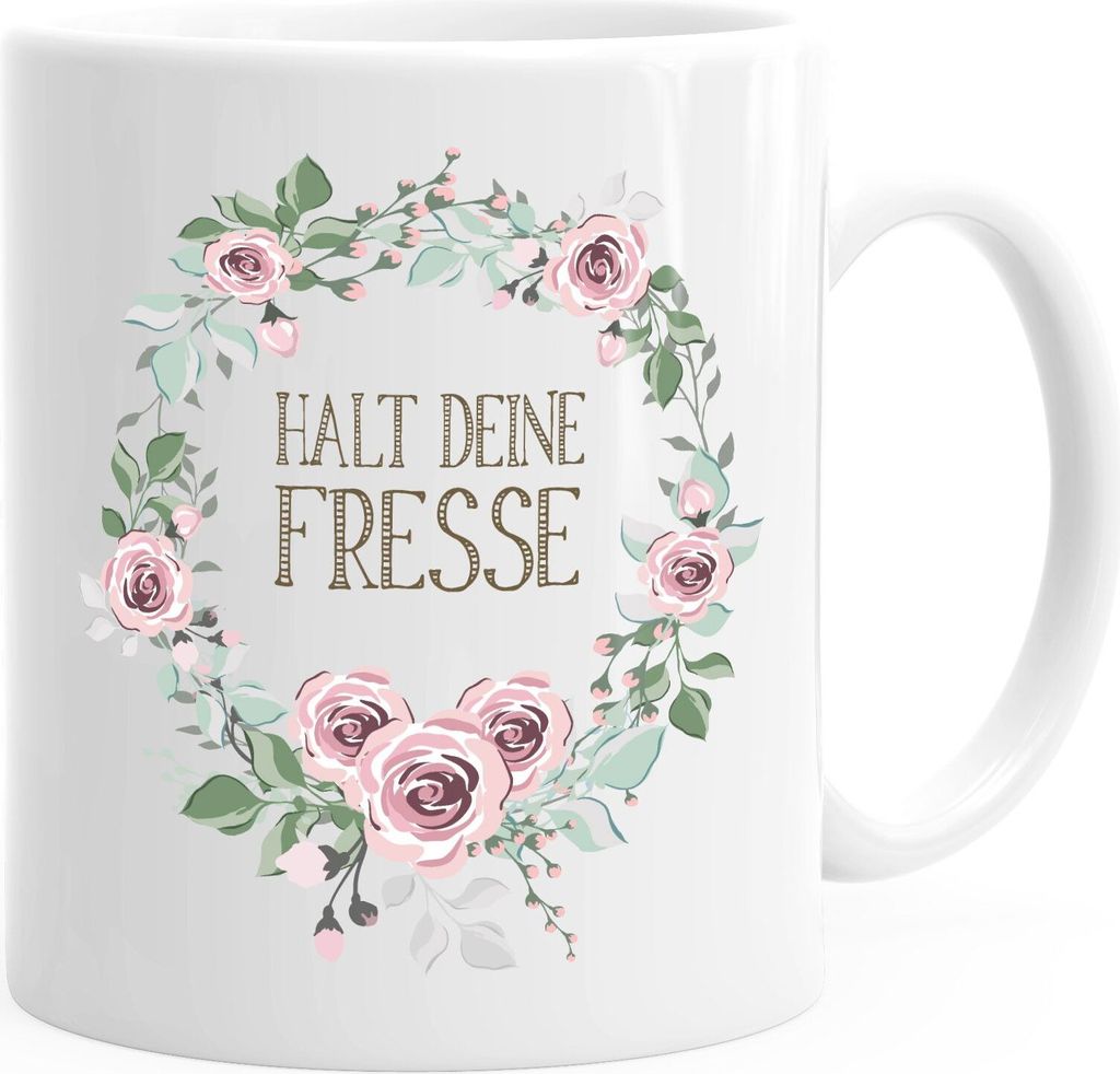 Kaffee-Tasse Schimpfwörter Beleidigung Ironie Geschenk-Tasse lustige Büro-Tasse MoonWorks Halt deine Fresse weiß unisize