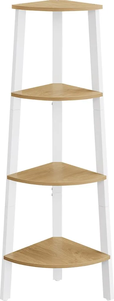 Étagère d'angle à 4 niveaux chêne naturel et blanc mat - Modèle OAK-22