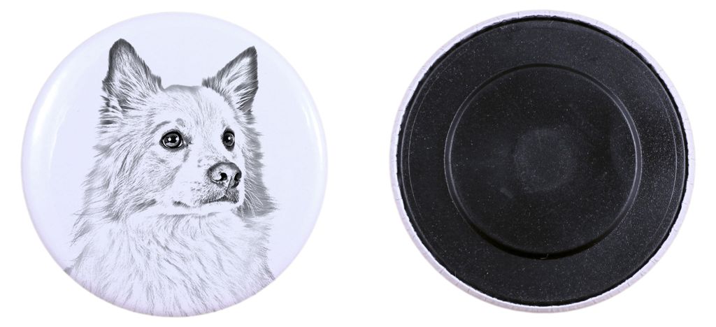 Islandhund, Isländischer Spitz, Isländischer Schäferhund Magnet mit einem Hundepfotenabdruck, außergewöhnlich leicht, starker Magnet, handgefe...