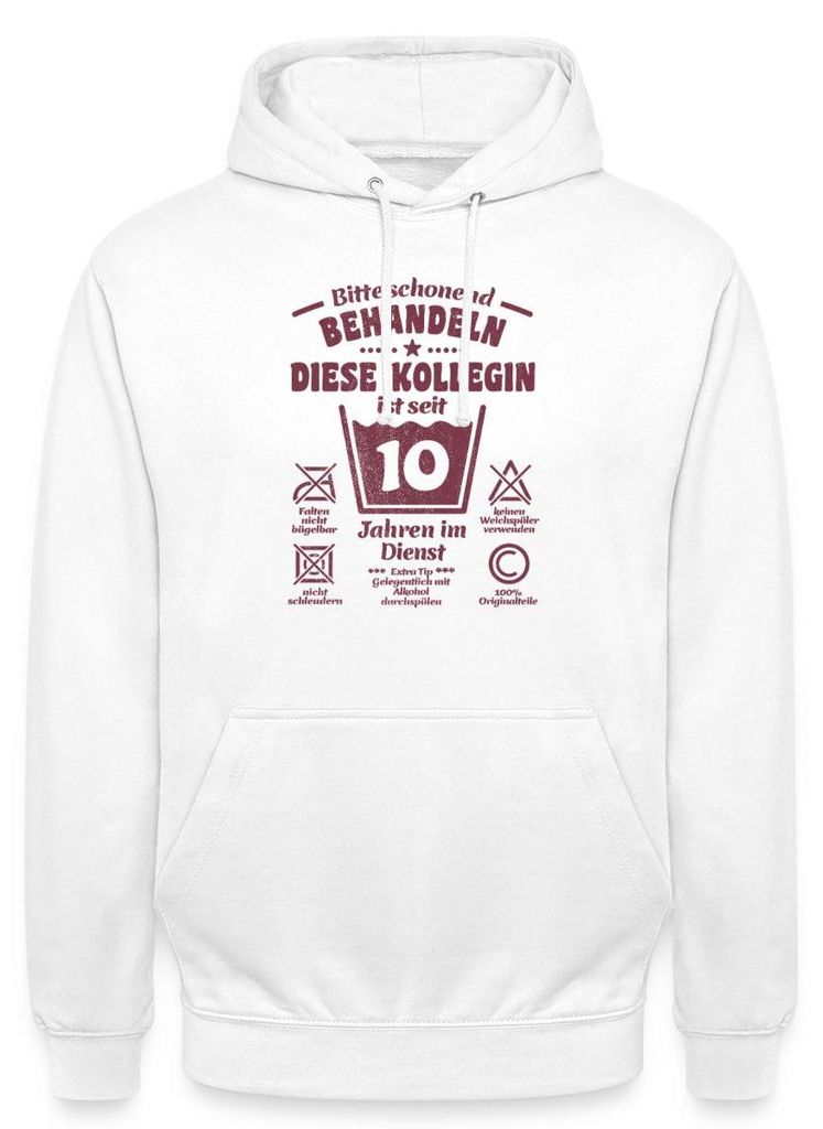 Spreadshirt Kollegin 10 Jahre Dienst | Schonend Behandeln Uni Hoodie, XXL, Weiß
