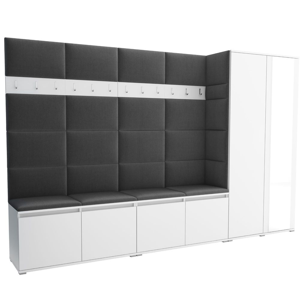 Garderobe LUTON 5 WHITE 15– Farbe: weiß, moderner Schrank 40x290x186 cm, funktionale Lösung für den Flur, Garderobeschrank, Flurmöbel