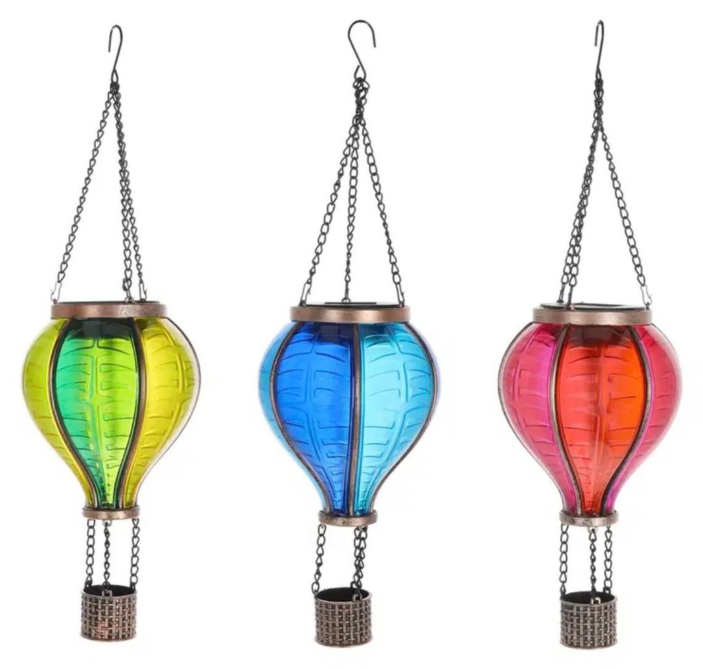 Heißluftballon LED mit Flammen Effekt zum hängen aus Eisen, Garten Deko Leuchte