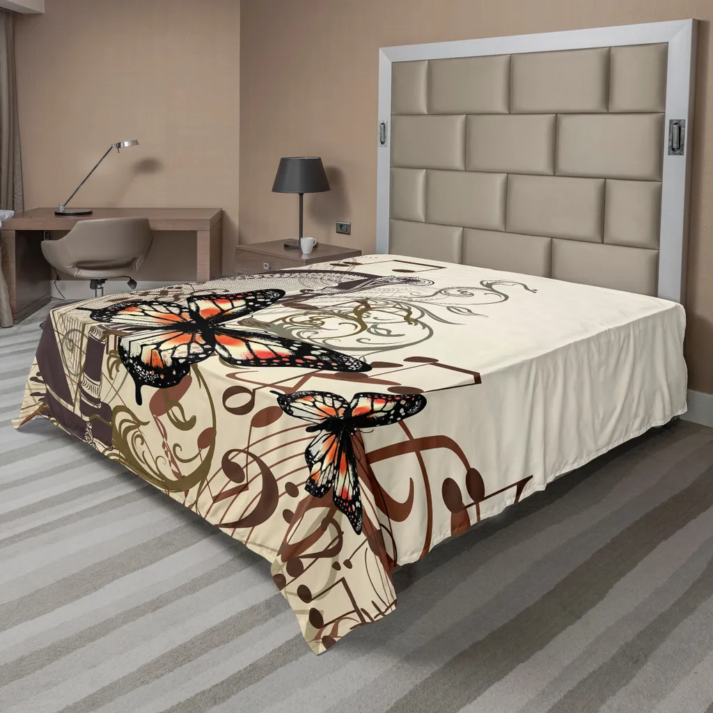 Drap plat papillons et musique classique 266x260 cm en microfibre crème