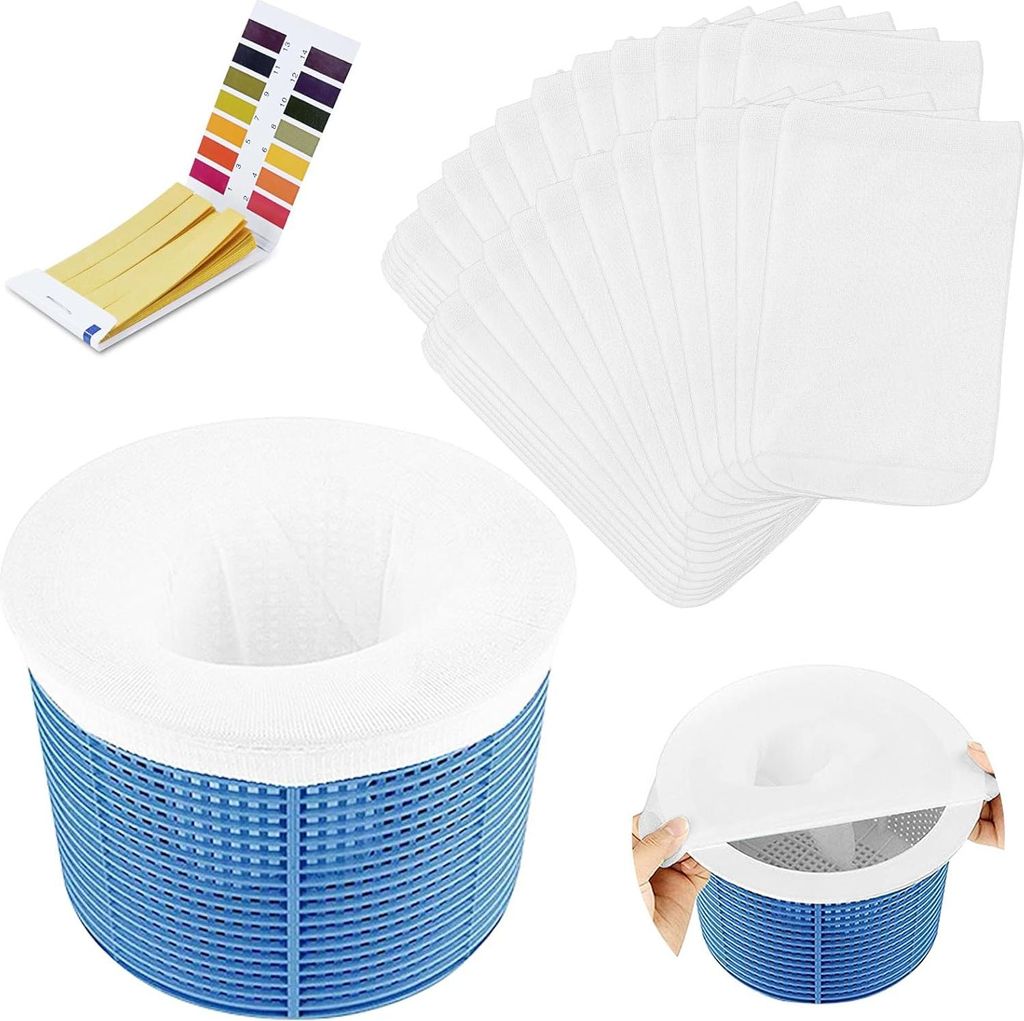 flintronic 32 Stück Pool Skimmer Socken, Skimmerkorb Netz, Skimmer Filter Netz Wiederverwendbar, Pool Skimmer Socks für Oberflächenskimmer Entfe...