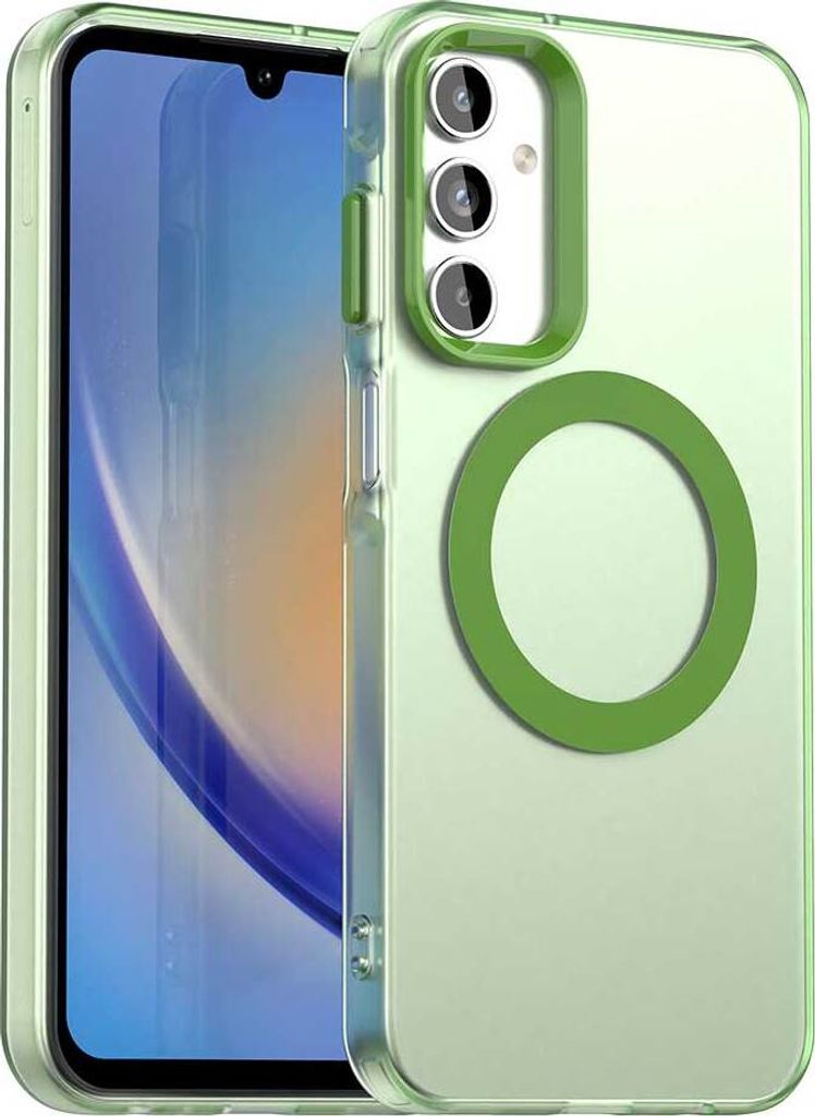 Magnetisch Hülle für Samsung Galaxy A15 5G/4G, Schlank Durchscheinend Matt Stoßfest Handyhülle Grün