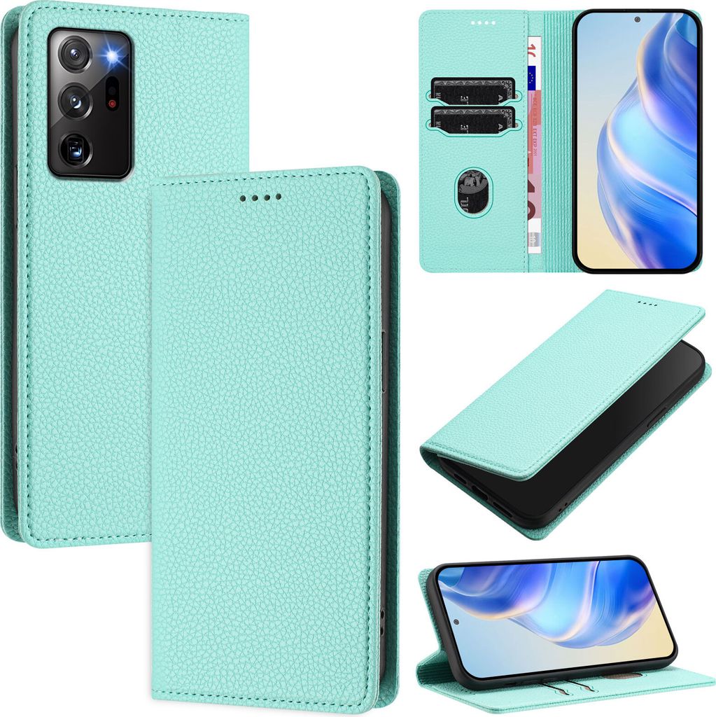 Litchi Leder Handyhülle für Samsung Galaxy Note 20 Ultra Wallet Kartenfächer Standfunktion Hülle Türkis