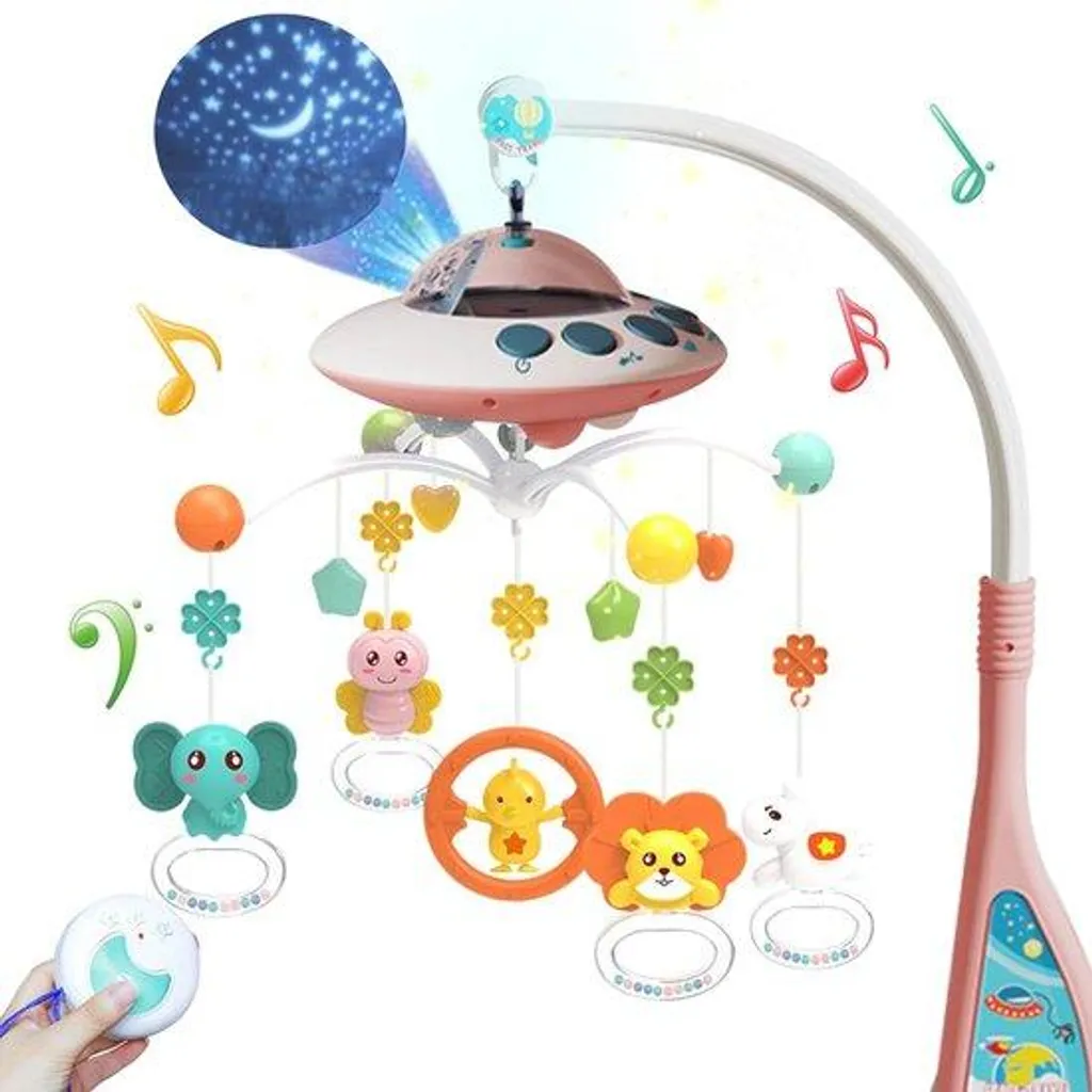 Carrousel de Lit Musical pour Nouveau-Né avec Veilleuse Projecteur LED
