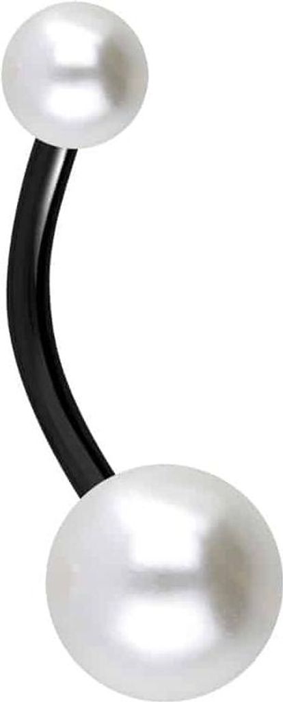 Bauchnabelpiercing Titan Bananabell SYNTHETISCHE PERLEN Schwarz Stablänge: 12mm