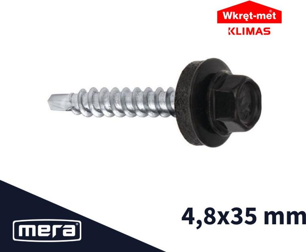 A single self-drilling metal screw with a hexagonal head and washer, presented on a white background.