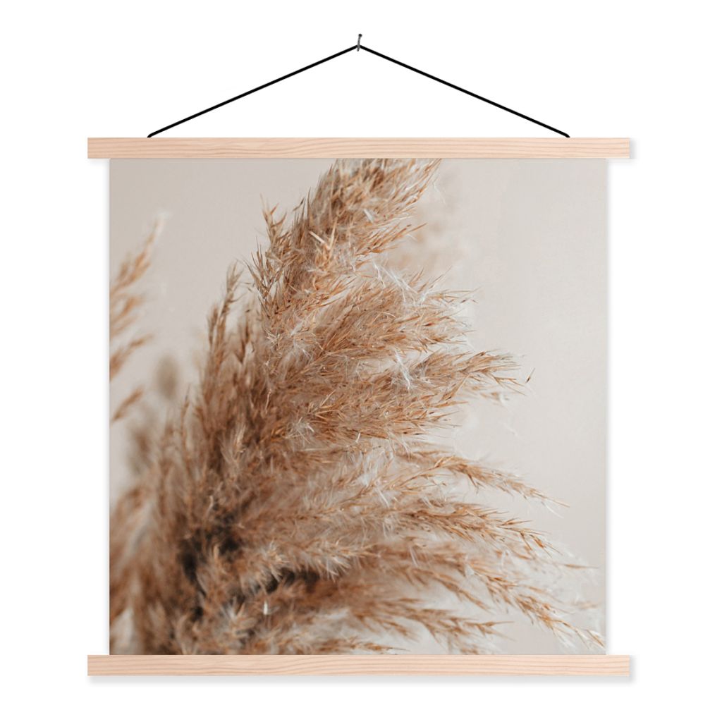 MuchoWow Textilposter Gras - Pflanzen - Natur - Pampasgras 60x60 cm mit holzfarbenen Rahmen - Wanddekoration