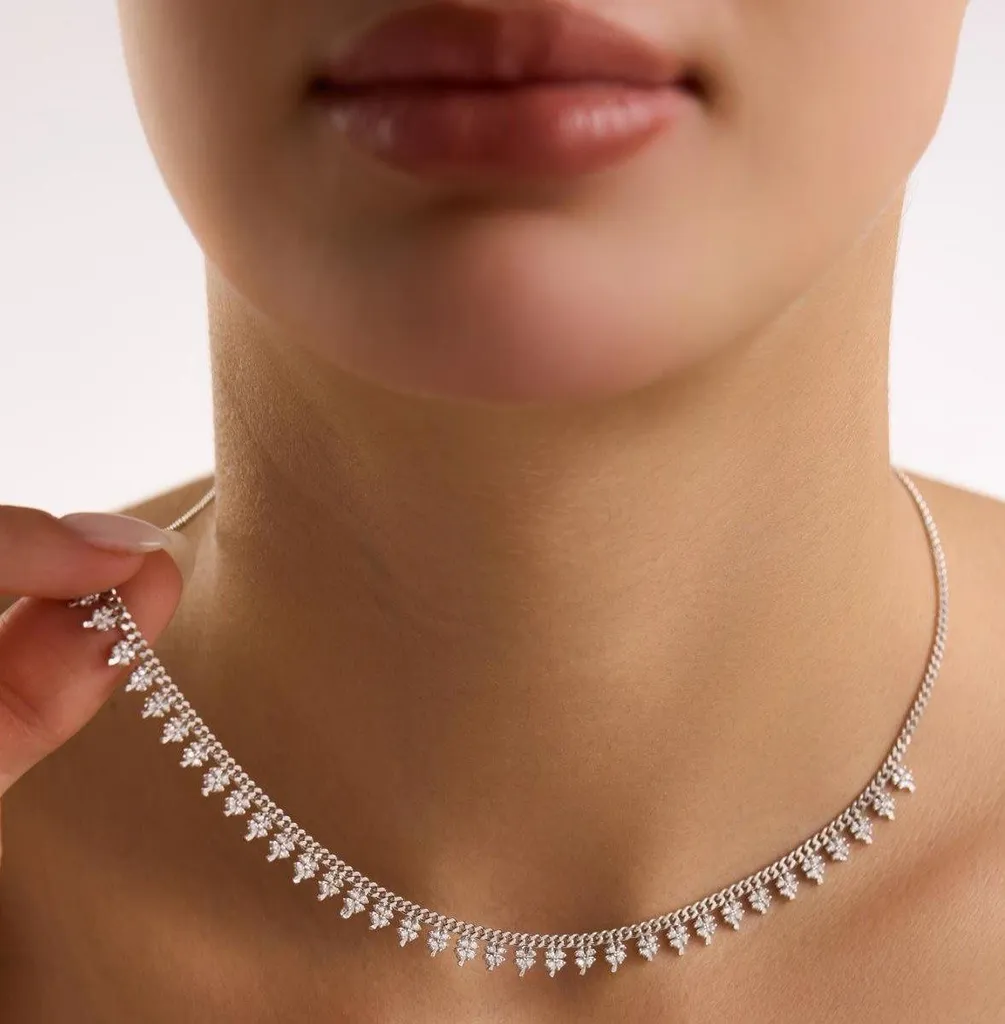 Collier trèfle argent 925 anti-allergie avec chaîne gourmette solide