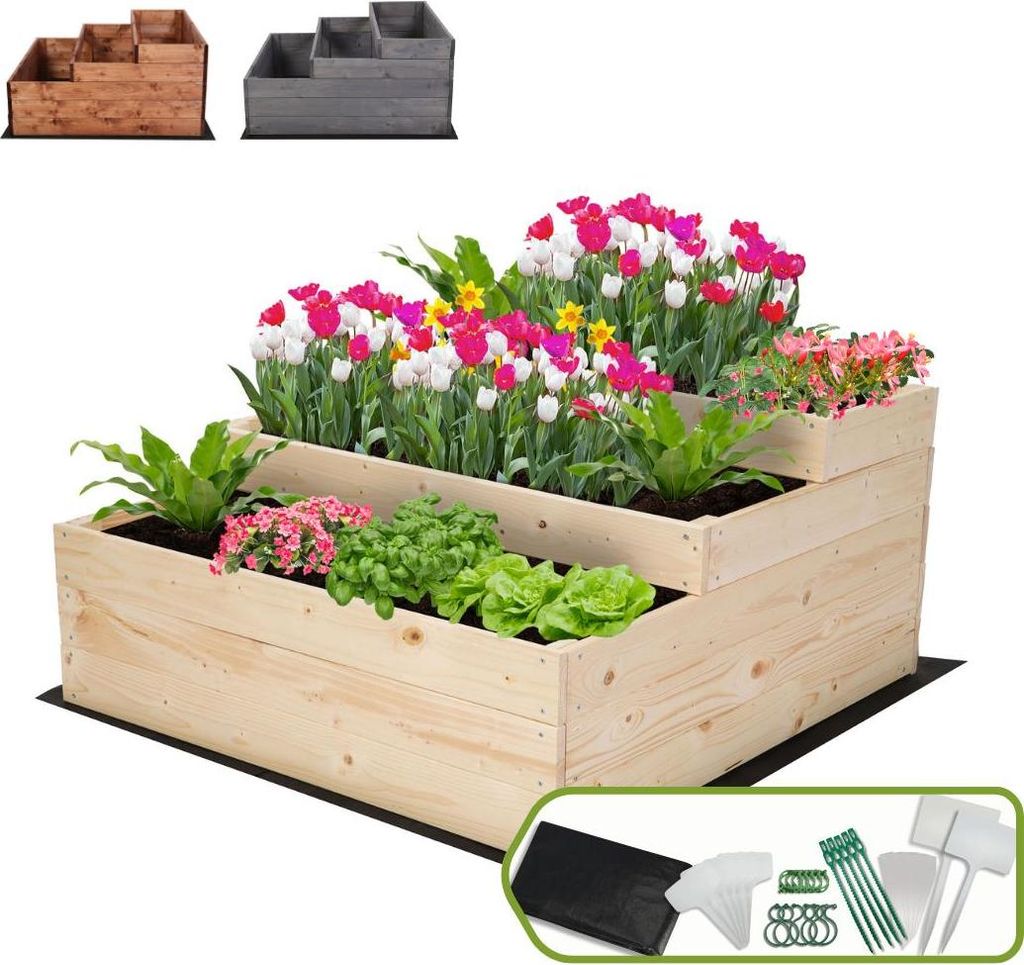 MODO24 Hochbeet Holz, Pflanzkasten, Massivholz, Kiefer, Kräuterbeet, Blumenkasten, Garten, Terrasse, 45x90x93 cm, Natur imprägniert, ZP07