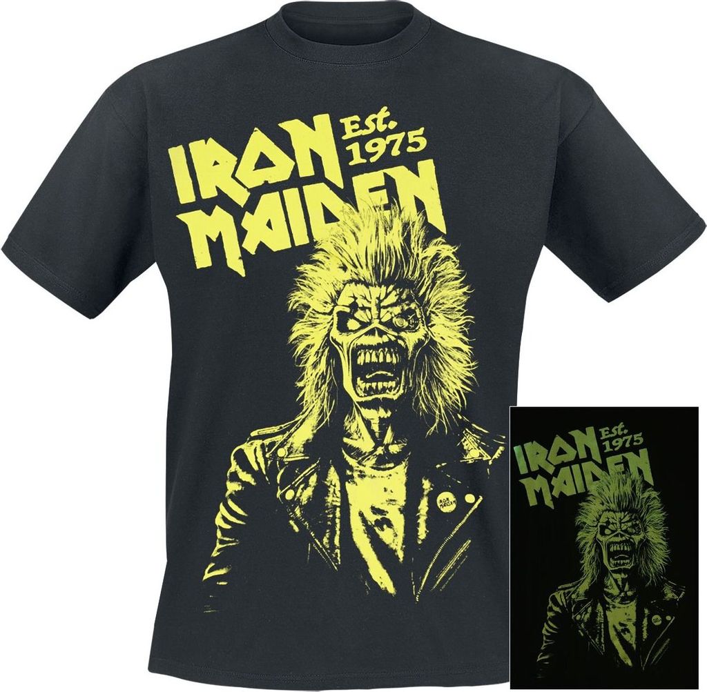 Iron Maiden T-Shirt Herren Est. 1975 - Glow In The Dark schwarz S