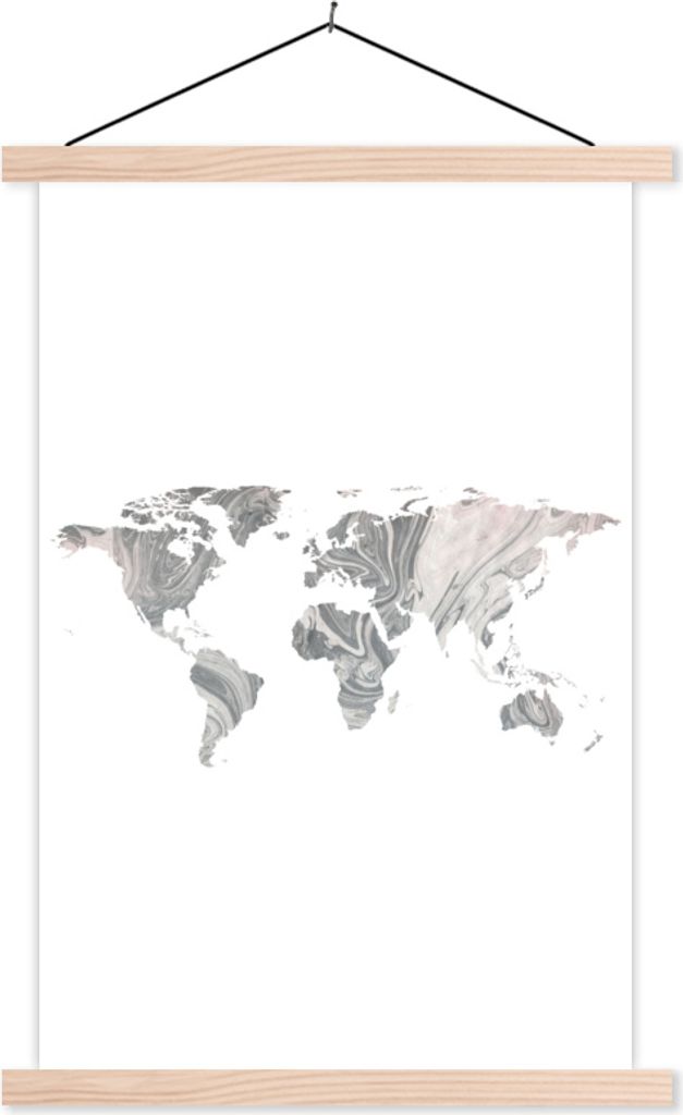 MuchoWow Textilposter Karte - Welt - Farbe - Marmor 40x60 cm mit holzfarbenen Rahmen - Poster