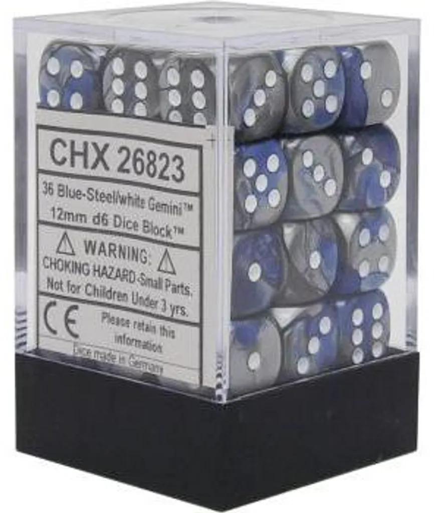 Dés Chessex Gemini 12mm pour Wargames et JDR - 36 dés bleu et blanc
