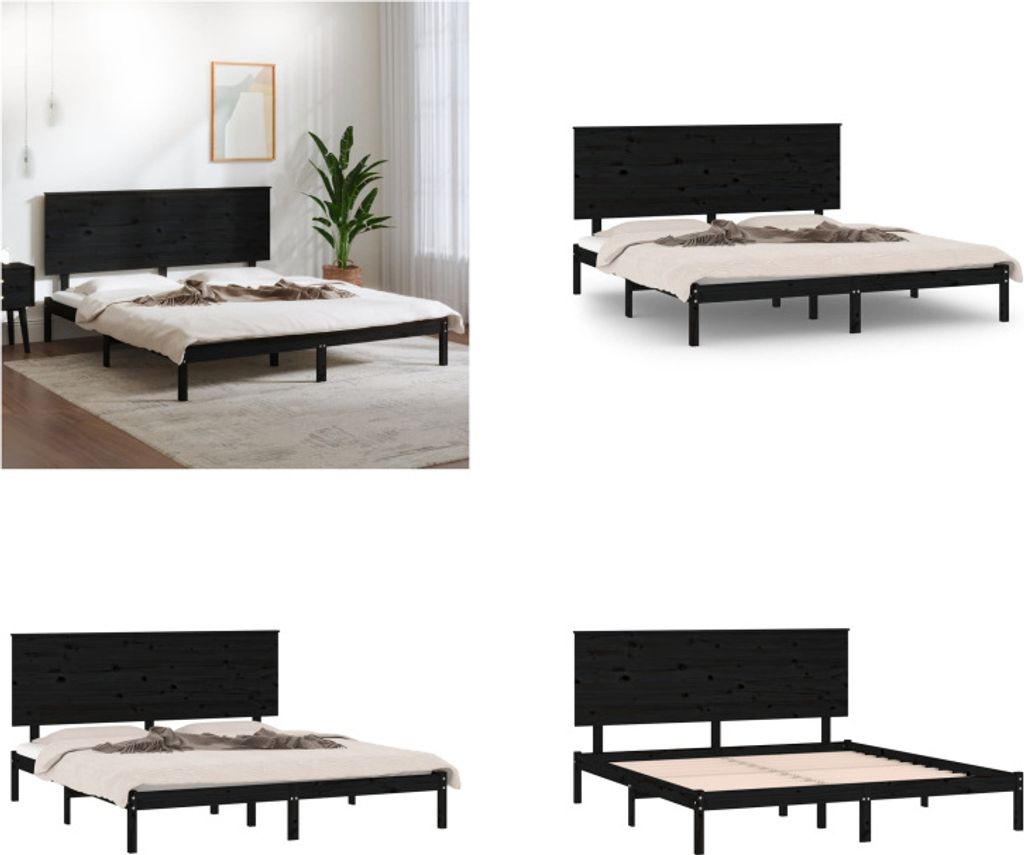 vidaXL Massivholzbett Schwarz Kiefer 200x200 cm - Bettrahmen - Bettgestell - Bett - Holzbett
