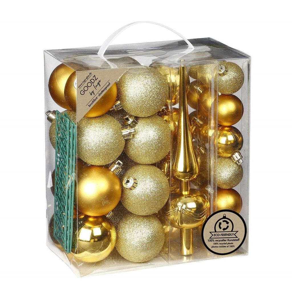 Inge's Weihnachtskugel mit Spitze 39 Stück 4 und 6 cm Gold, Kunststoff
