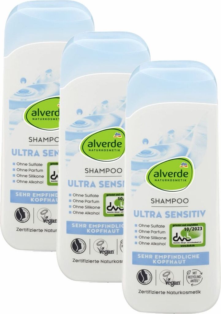 3 x alverde Naturkosmetik - Shampoo Ultra Sensitiv (3 x 200 ml)