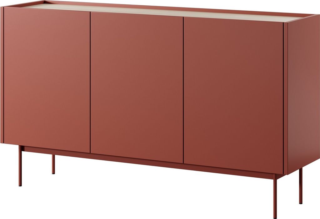 Kommode Color Kd-144 Cr Sideboard 144X83X37 Cm 3 Türiger Wohnzimmerschrank Ceramic Red