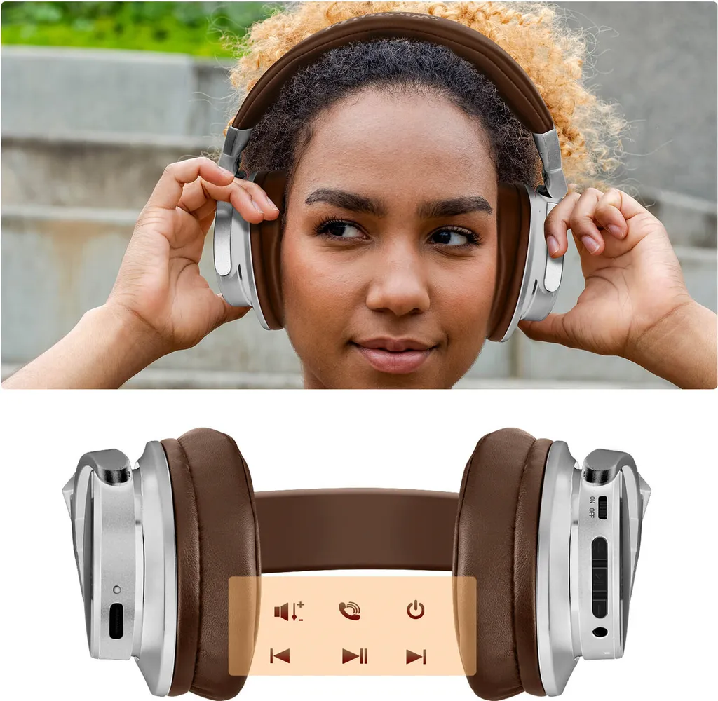 Casque d'écoute circum-aural Swissten Jumbo Brun avec micro intégré