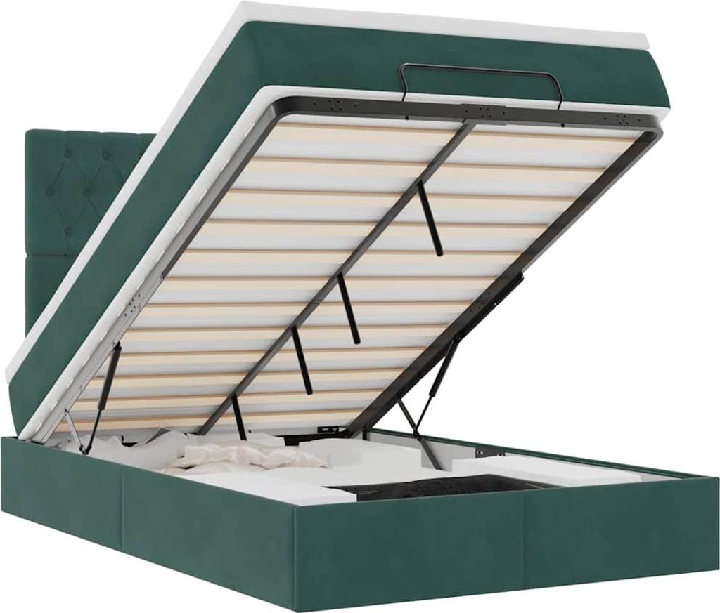 vidaXL Ottoman-Bett mit Matratzen Dunkelgrün 120x190 cm Samt