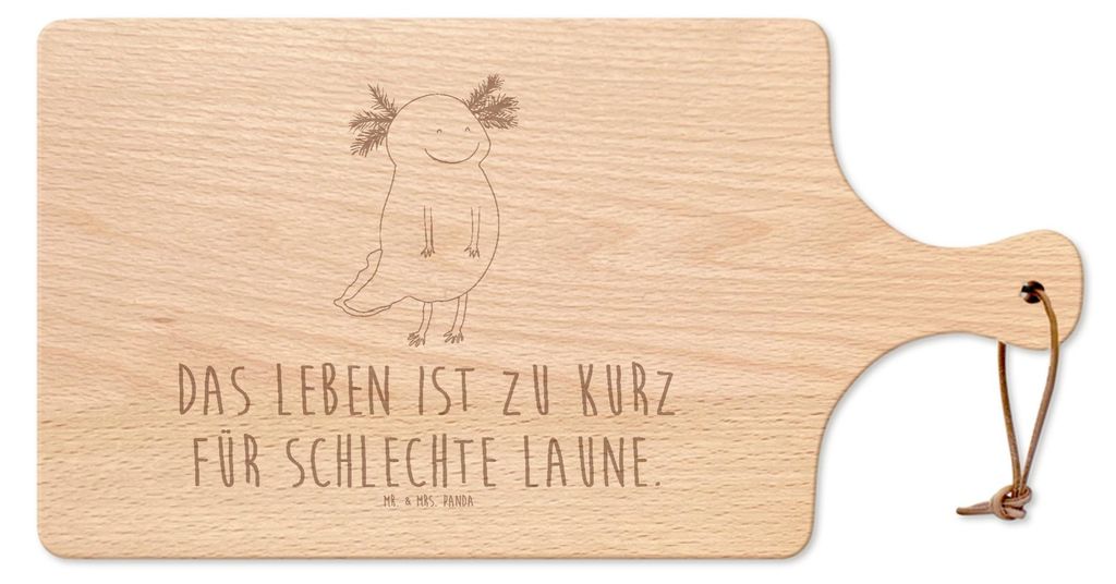 Mr. & Mrs. Panda Holzbrett Axolotl Glücklich - Transparent - Geschenk, Frühstücksbrett, Motivationsspruch, gut Gelaunt, Frühstücksbrettchen, B...