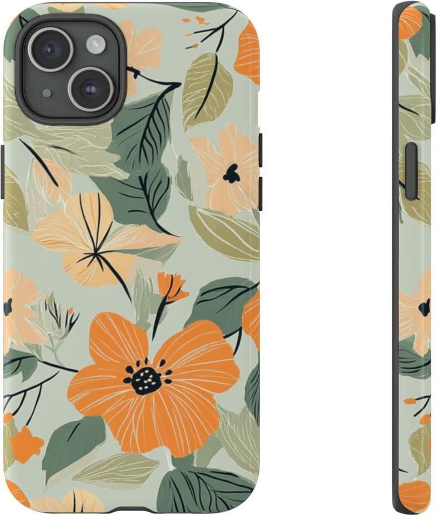 Florales Muster in Orange und Pfirsich – Hülle Kompatibel mit iPhone 15 Plus