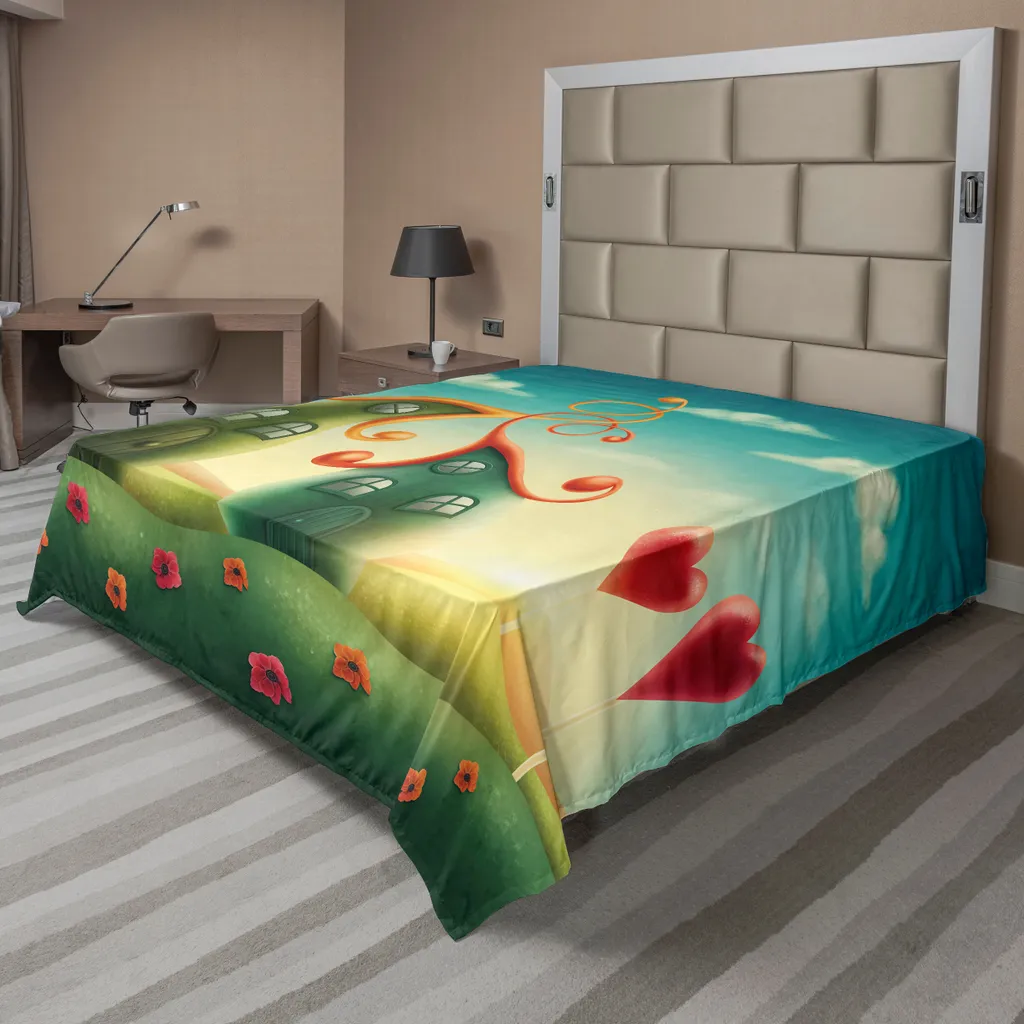 Drap de lit doux infroissable motif fantaisie vert rouge 275x260 cm