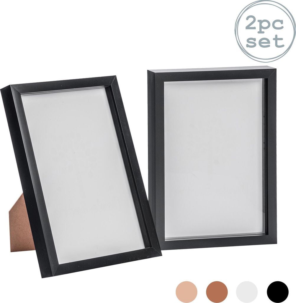 Nicola Spring Kastenförmiger Bilderrahmen aus Acryl für A4 Größe Fotos - Schwarz - 2er Pack