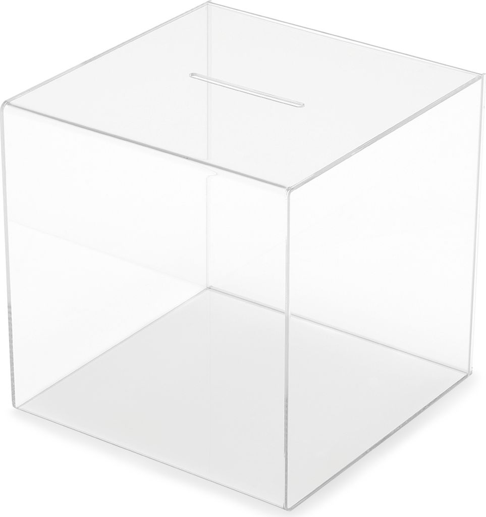 Deflecto Sammelbox Acryl mit Schilderhalter - 30,3x30,3x30,5mm - Transparent