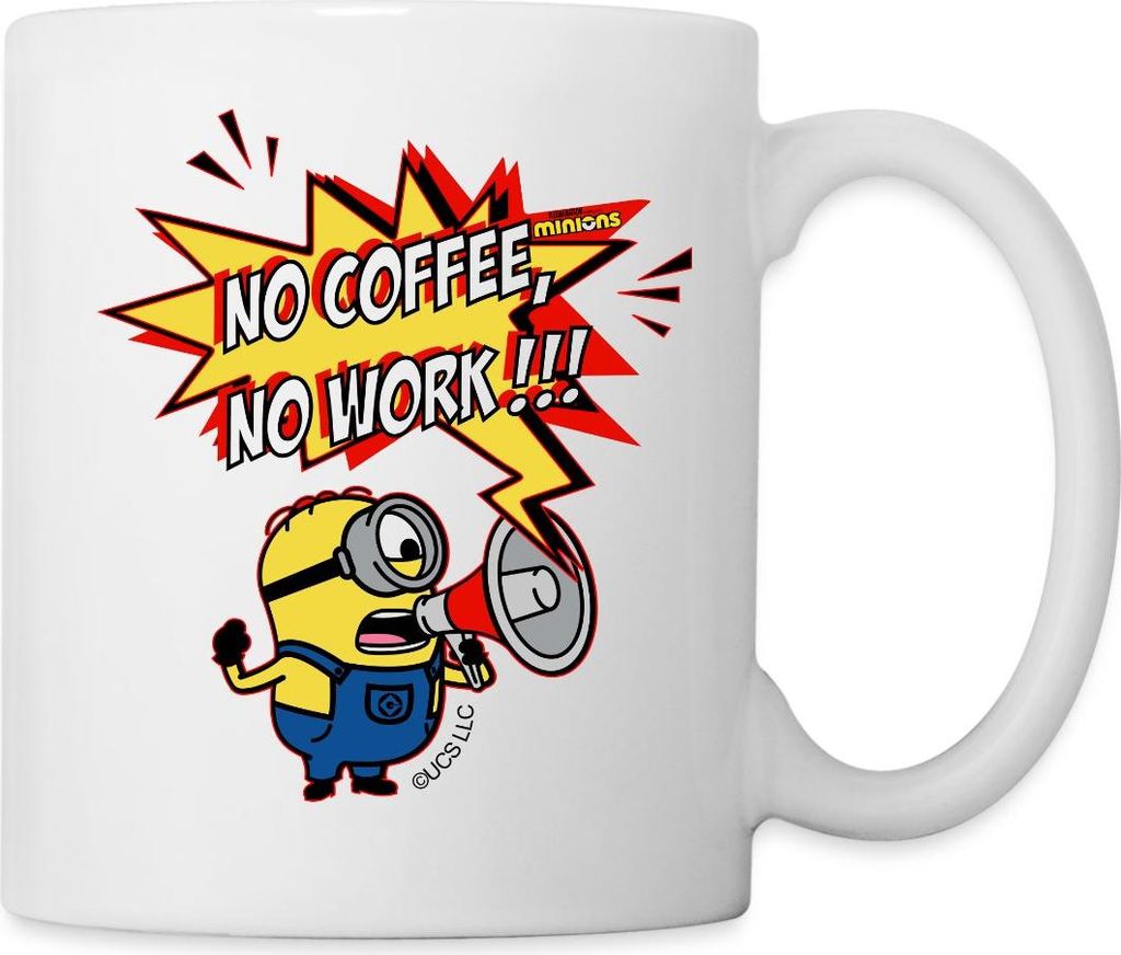 Spreadshirt Minions No Coffee No Work Despicable Me Tasse, One size, Weiß