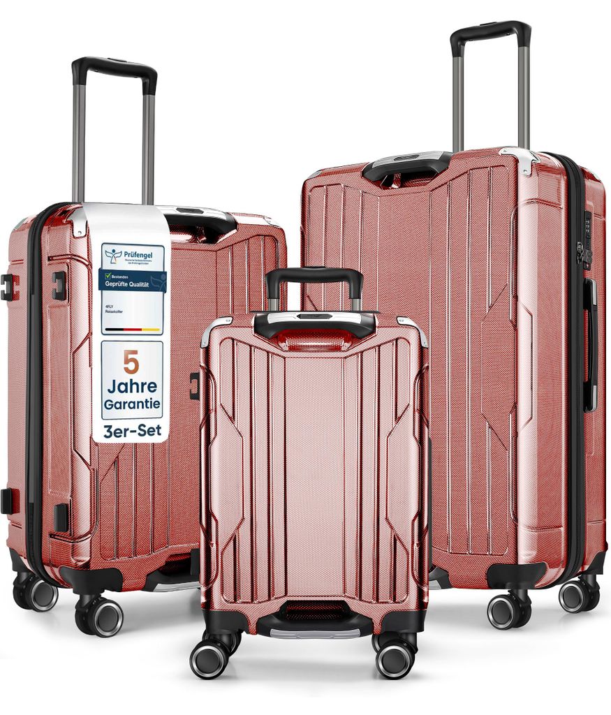 4FLY Aluminium-Rahmen Hartschalen Reisekoffer Set 3-teilig Ultraleicht (M/L/XL) aus PC+ABS – mit TSA-Schloss, 4 Spinner-Doppelrollen, Handgepäck