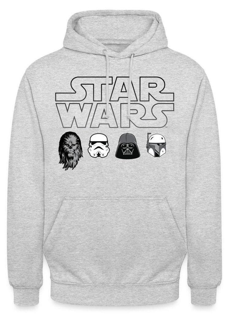 Star Wars Chewbacca Stormtrooper Darth Vader Icons Uni Hoodie, S, Hellgrau meliert