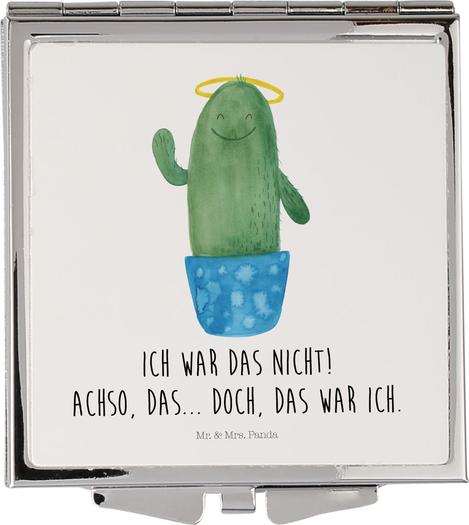 Mr. & Mrs. Panda Handspiegel Kaktus Heilig - Weiß - Geschenk, Familie, Schminkspiegel, Schwestern, Kosmetikspiegel, Klappbarer Spiegel, Bruder, Kl...