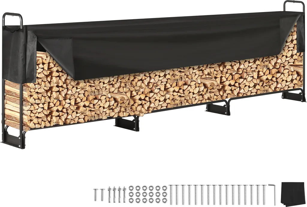 Étagère à bois VEVOR Porte-bûches extérieur en acier 386x36x117cm