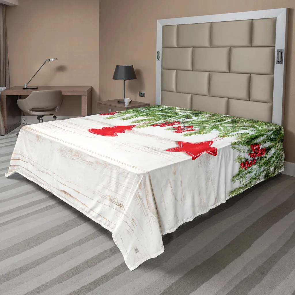 Drap de Noël ultra doux en microfibre beige motif bois et sapin